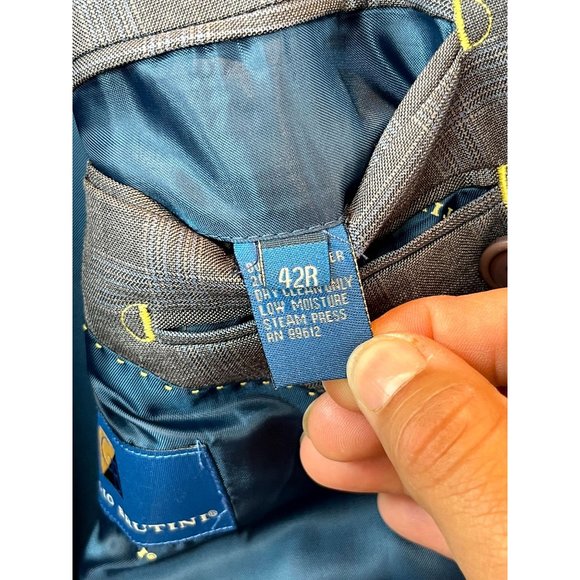 Giorgio Brutini Men Plaid Blazer Coat Single Breasted Long Sleeve Blue Size 42R - Picture 5 of 6